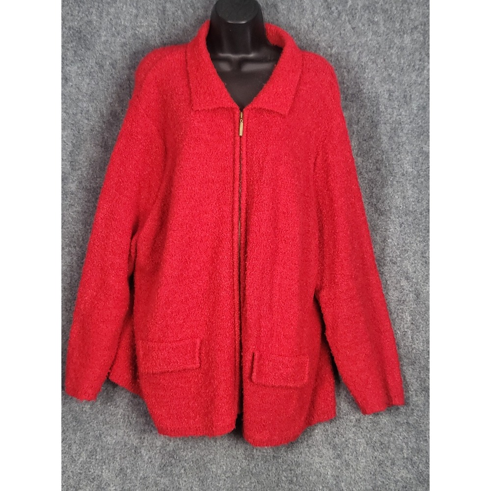 White Stag Plus Size Red Boucle Zip Front Jacket Blazer Coat‎ 1X Pockets Festive
